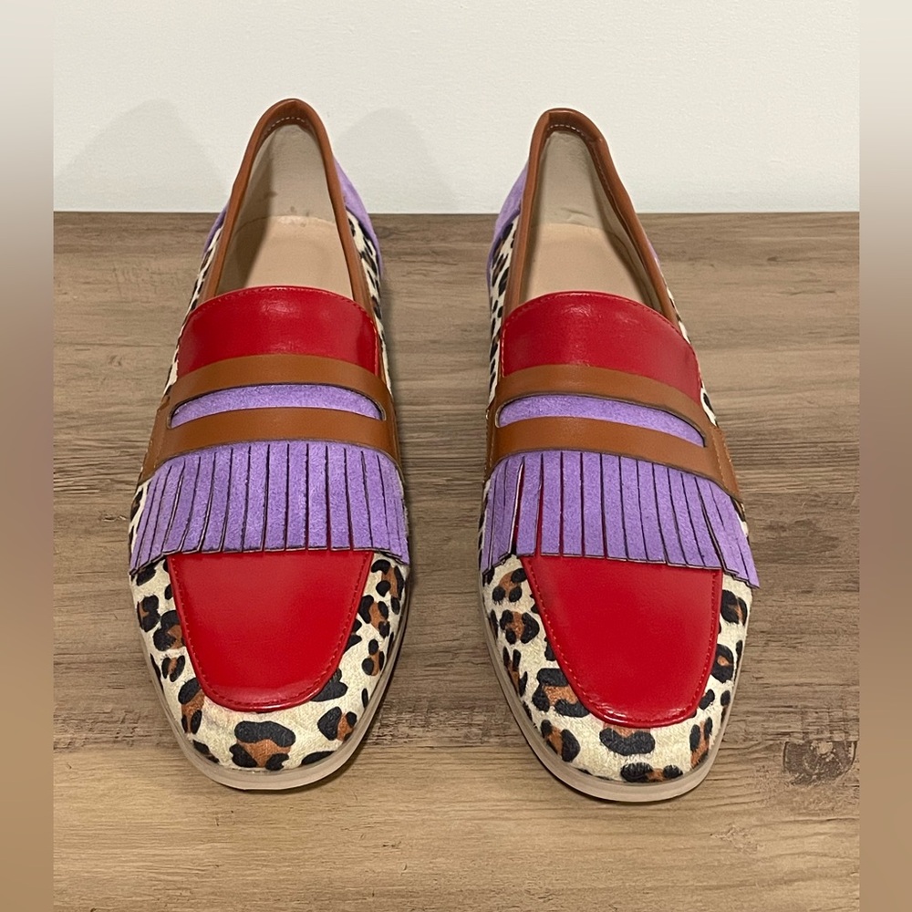 NEW Martha & Louise Chiara Leopard-Print Loafers with Red/Purple, Women’s 9.5